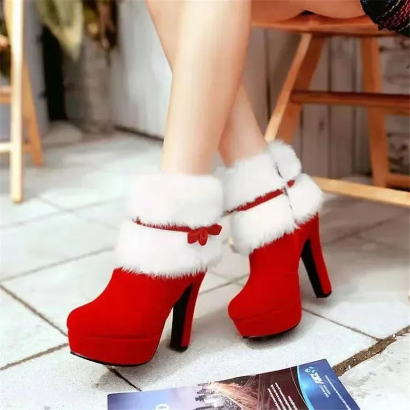 Women’s Christmas Winter Ankle Boots with Faux Fur
