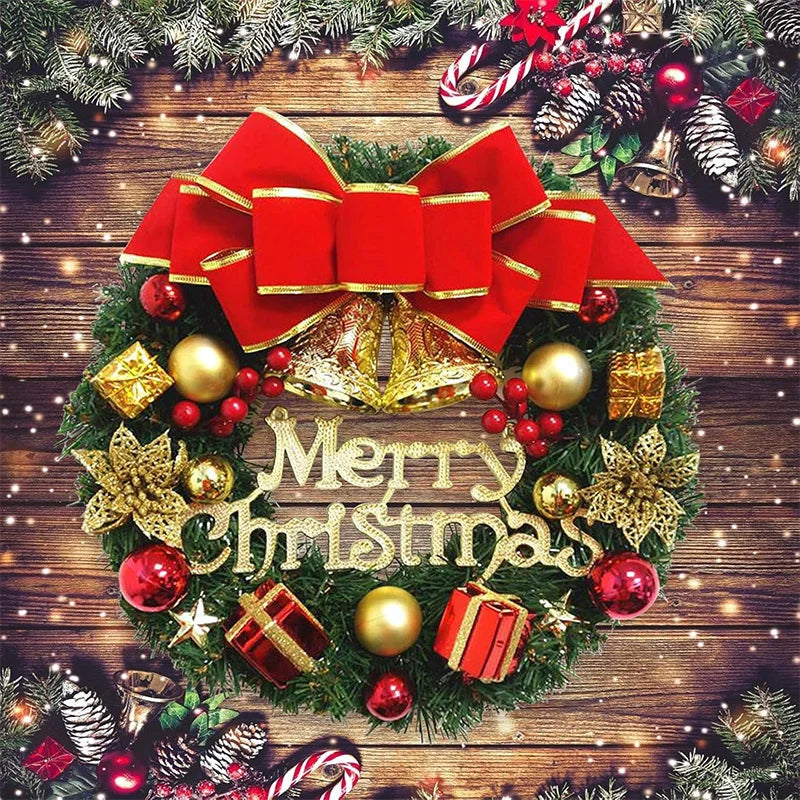 30cm Christmas Wreath with Bells, Gift Bow & Stars