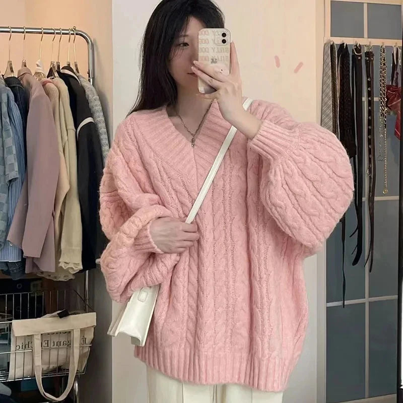 Women’s Oversized V-Neck Knit Sweater