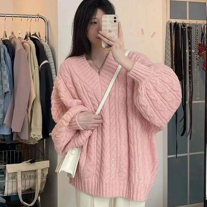 Women’s Oversized V-Neck Knit Sweater
