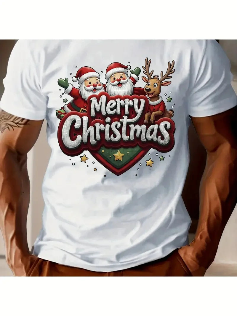 Men’s 3D Snowman Graphic T-Shirt – Casual Christmas Short Sleeve Tee, Holiday Printed Pullover Top
