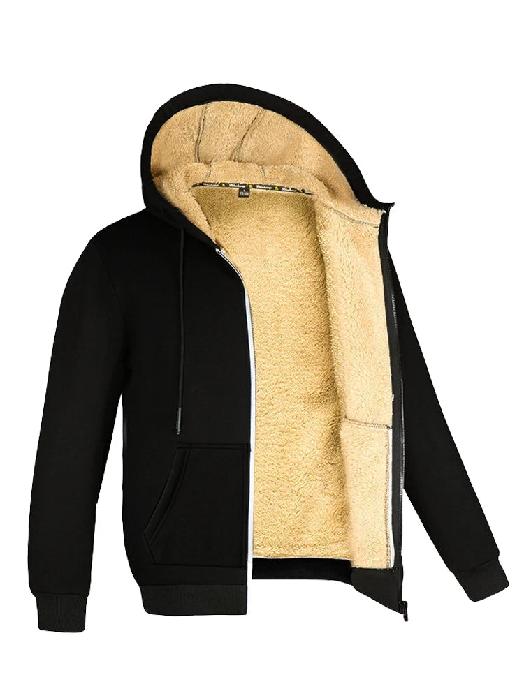Winter Lambswool Jacket – Thickened Warm Hooded Coat with Zipper, Long Sleeve Fleece for Men & Women