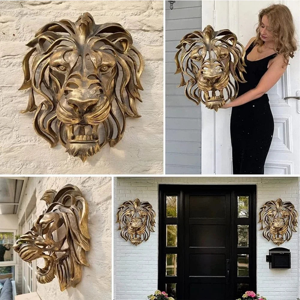 Large Gold Resin Lion Head Wall Sculpture