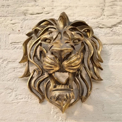 Large Gold Resin Lion Head Wall Sculpture