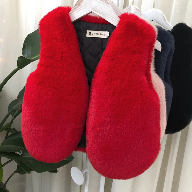 Baby Girls Faux Fur Vest Winter Coat Christmas Kids Warm Sleeveless Outerwear Infant Kids Vest Outfits
