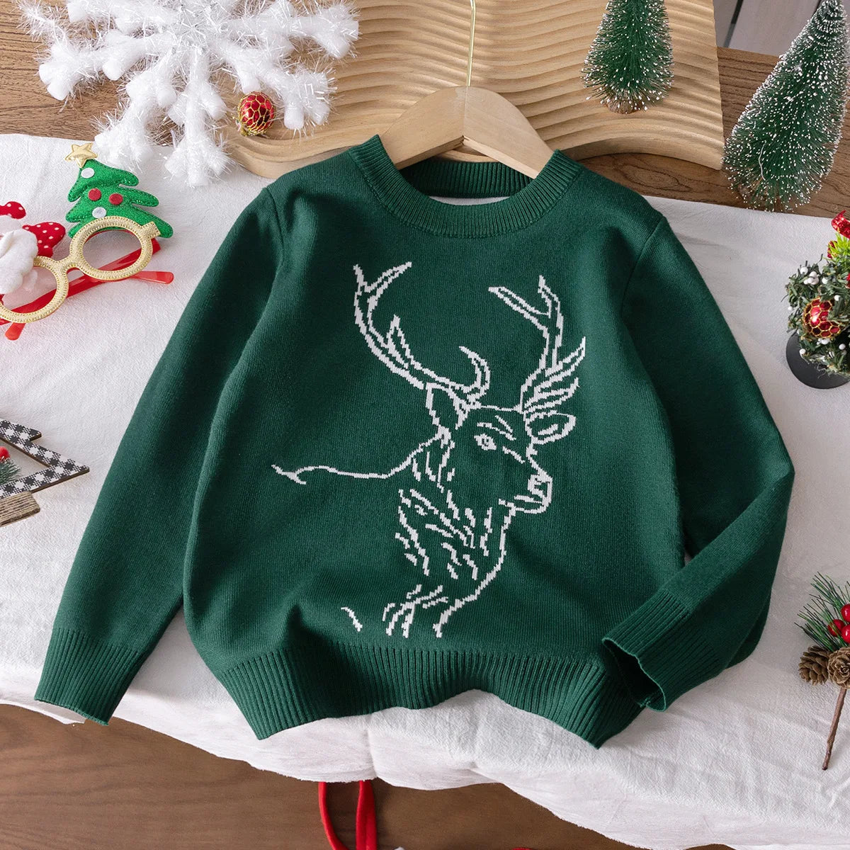 Kids Boys Christmas Sweater Little Elk Jacquard Knit Pullover Santa Claus Baby Boy Xmas Knitwear
