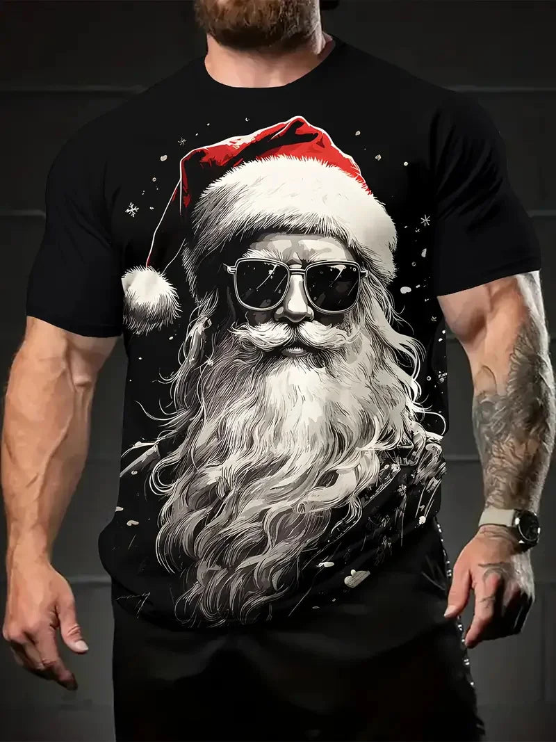Men’s Christmas 3D Santa Claus Print T-Shirt – Casual Short Sleeve Oversized Holiday Tee, Fashion O-Neck Top for New Year