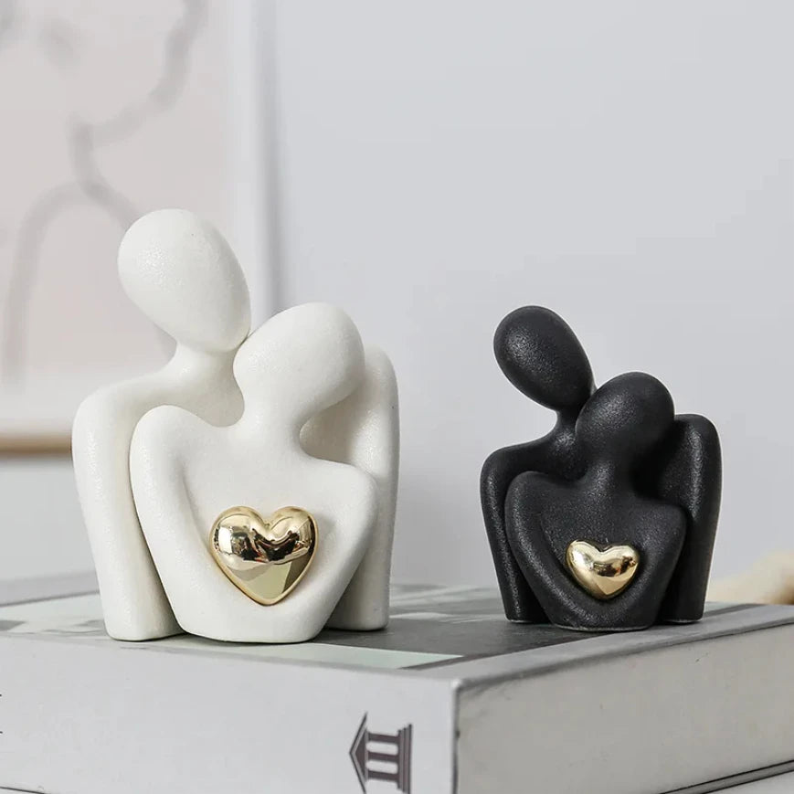 Heart-Shaped Gold-Plated Ceramic Couple Figurine