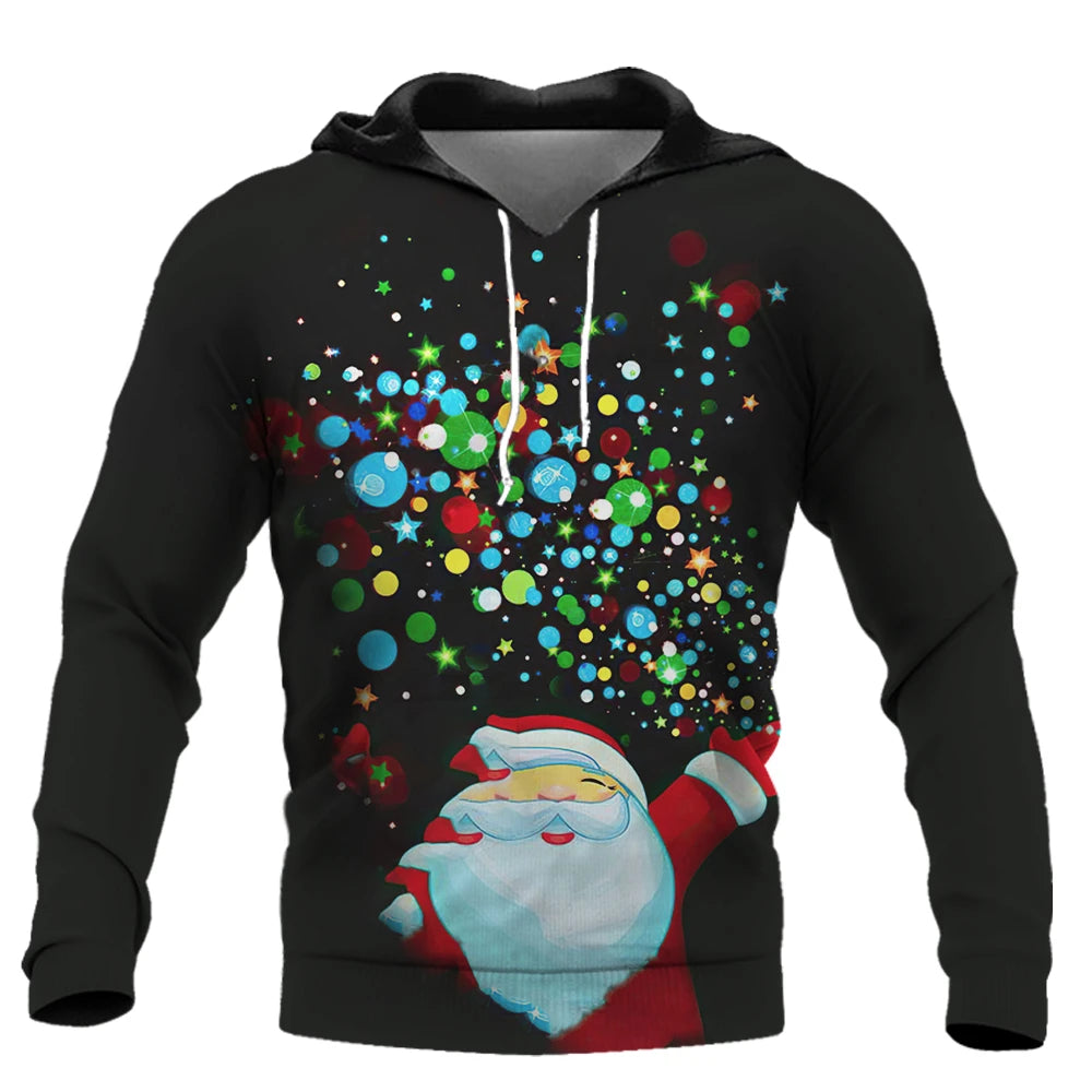 Men's Santa Claus Print Hoodie – Hip Hop Harajuku Oversized Xmas Sweatshirt, Casual Autumn Pullover