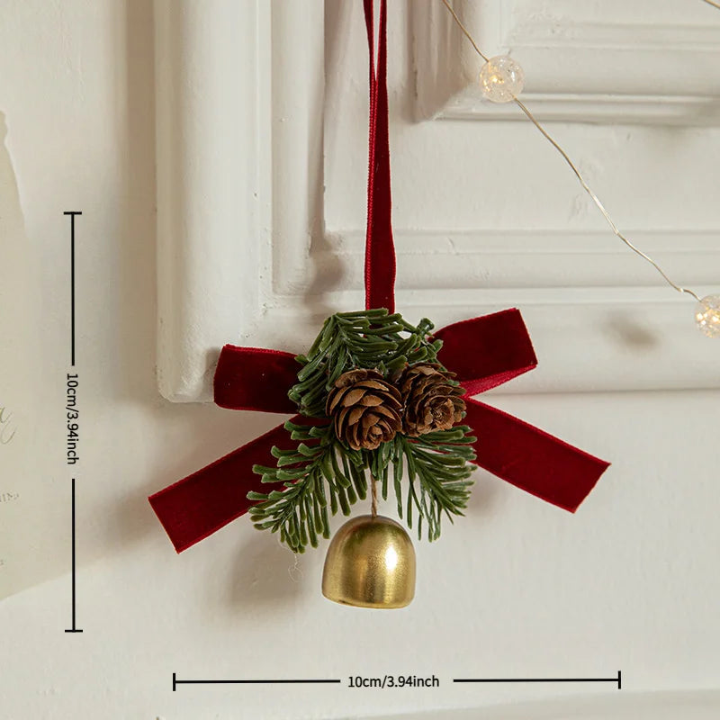 1pc Christmas Hanging Decor Set – Velvet Bows, Jingle Bells & Pinecones Ornaments for Christmas Tree, Fireplace & Party Decorations