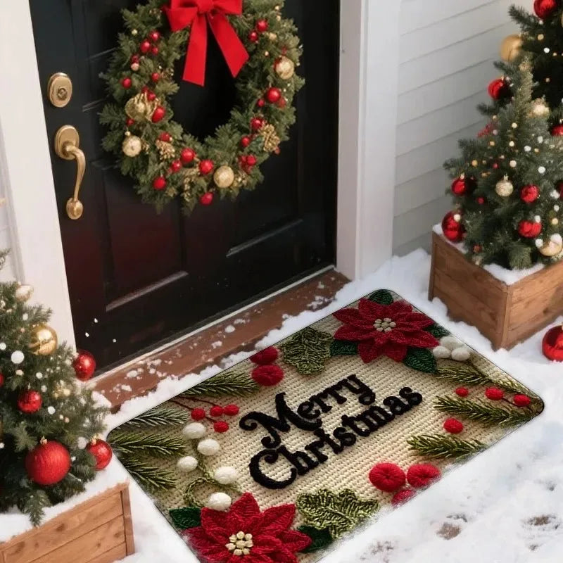 Christmas Gingerbread & Santa Door Mat – Indoor/Outdoor Holiday Welcome Rug, Festive Merry Christmas Foot Mat for Home Decor 2025-2026