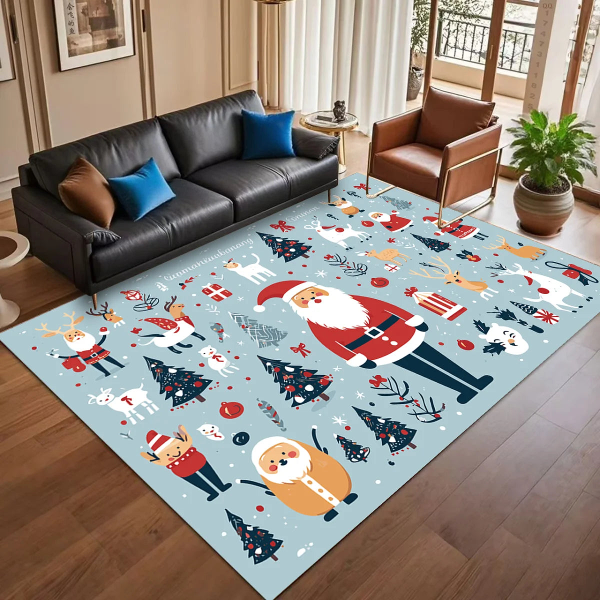 Christmas Cartoon Rug for Home – Large Soft Non-Slip Living Room & Kids Room Floor Mat, Festive Entrance Door Carpet