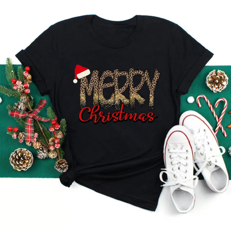 Funny Santa Print Christmas Women's T-Shirt – Casual Xmas Party Top for Women
