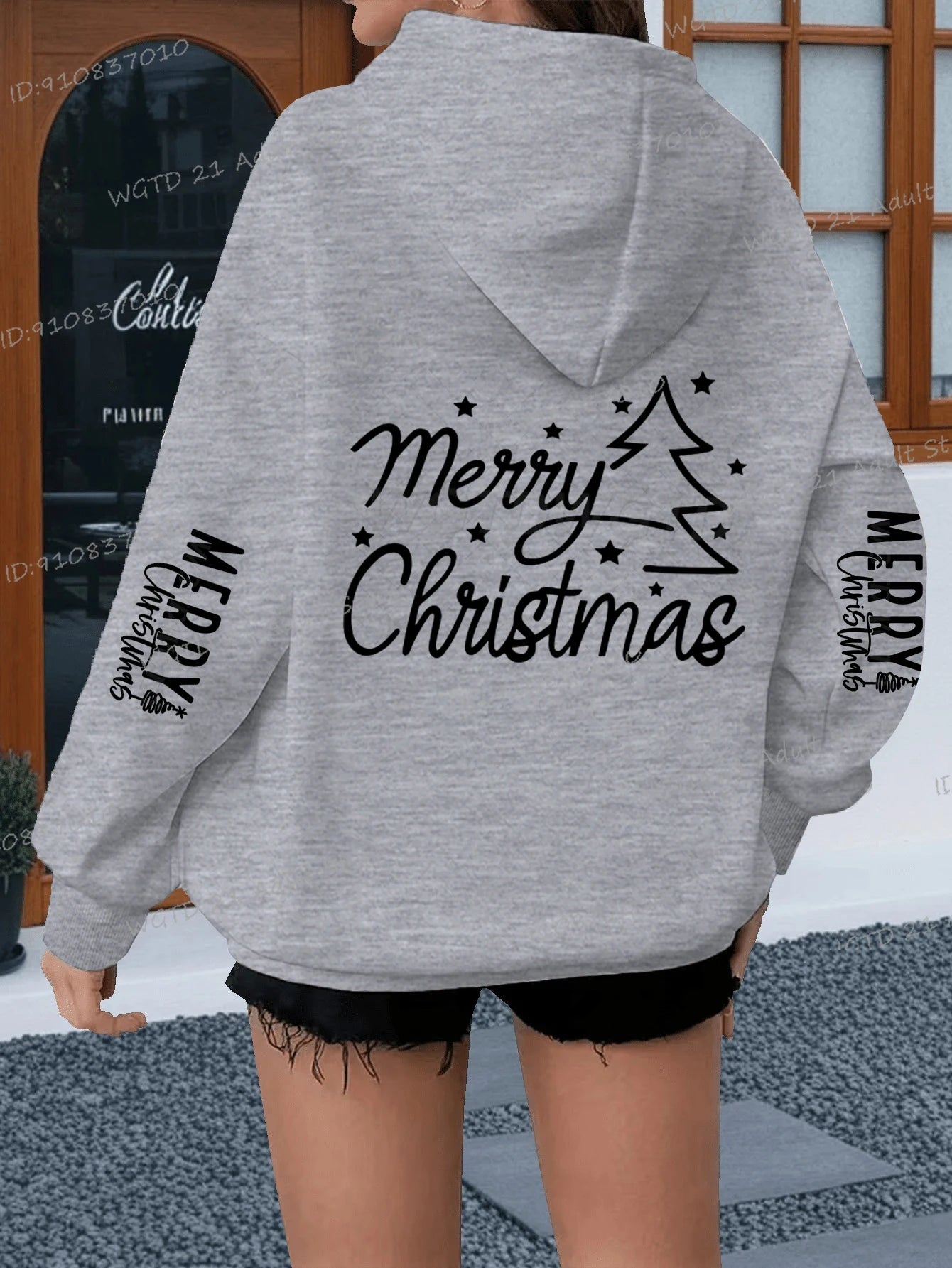 Women’s Merry Christmas Hoodie – Casual Loose Fit Holiday Sweatshirt with Vintage Tree Graphic