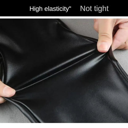 Women's High-Waisted Cashmere PU Leather Leggings