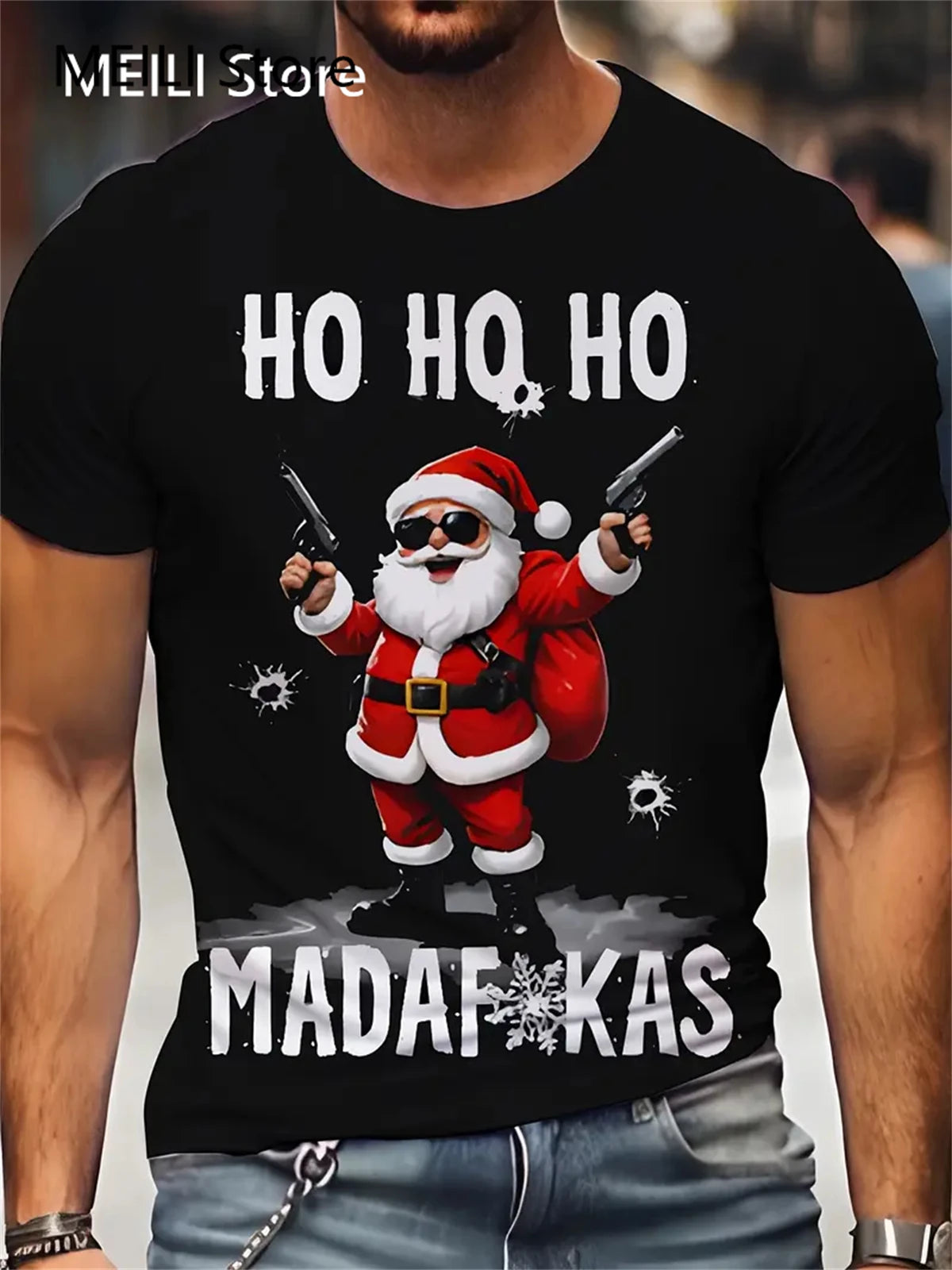 Men’s Christmas 3D Santa Claus Print T-Shirt – Casual Short Sleeve Oversized Holiday Tee, Fashion O-Neck Top for New Year