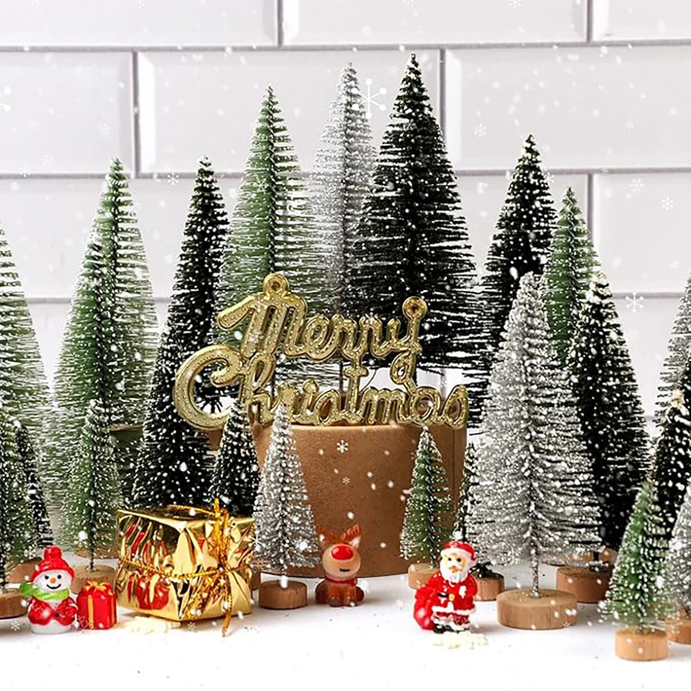 Mini Artificial Christmas Trees with Wooden Base