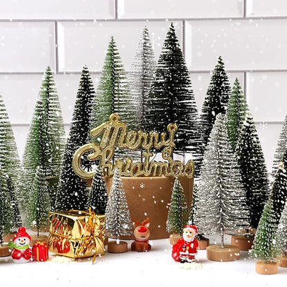 Mini Artificial Christmas Trees with Wooden Base