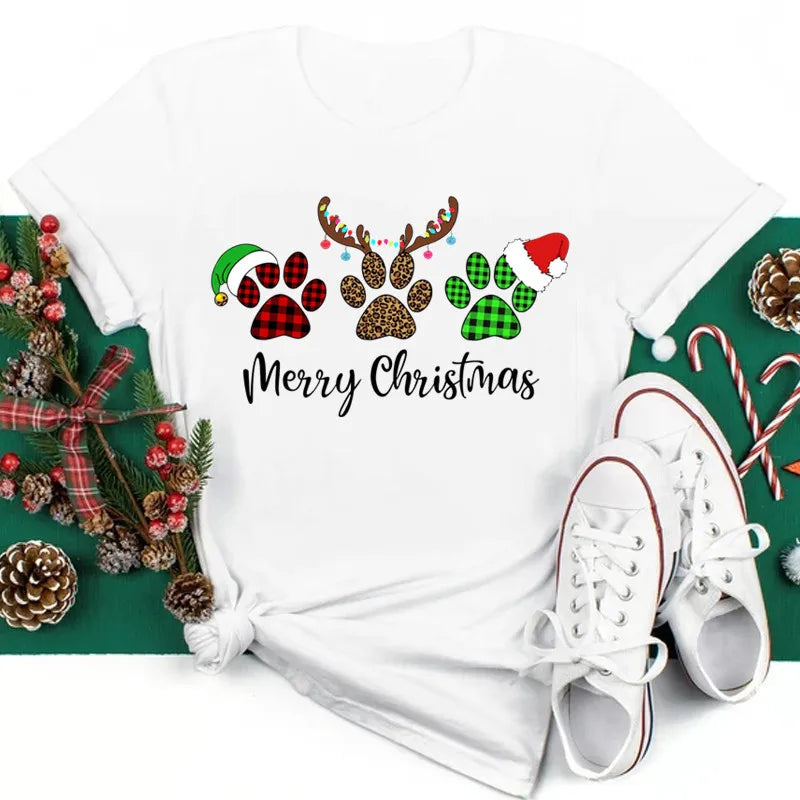 Funny Santa Print Christmas Women's T-Shirt – Casual Xmas Party Top for Women