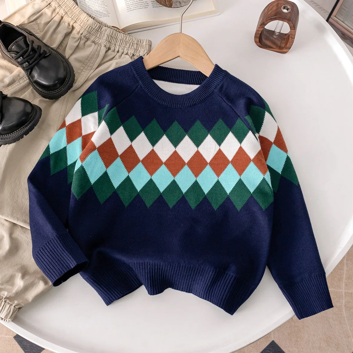 Kids Boys Christmas Sweater Little Elk Jacquard Knit Pullover Santa Claus Baby Boy Xmas Knitwear