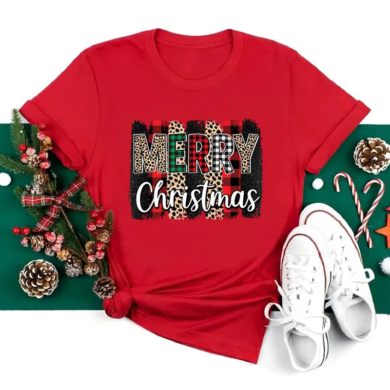 Funny Santa Print Christmas Women's T-Shirt – Casual Xmas Party Top for Women