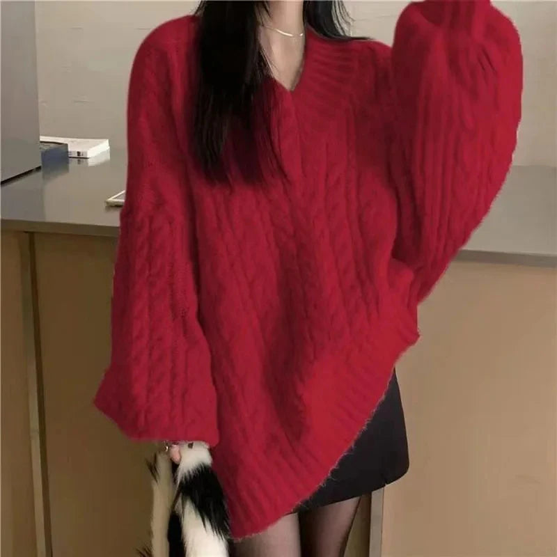 Women’s Oversized V-Neck Knit Sweater