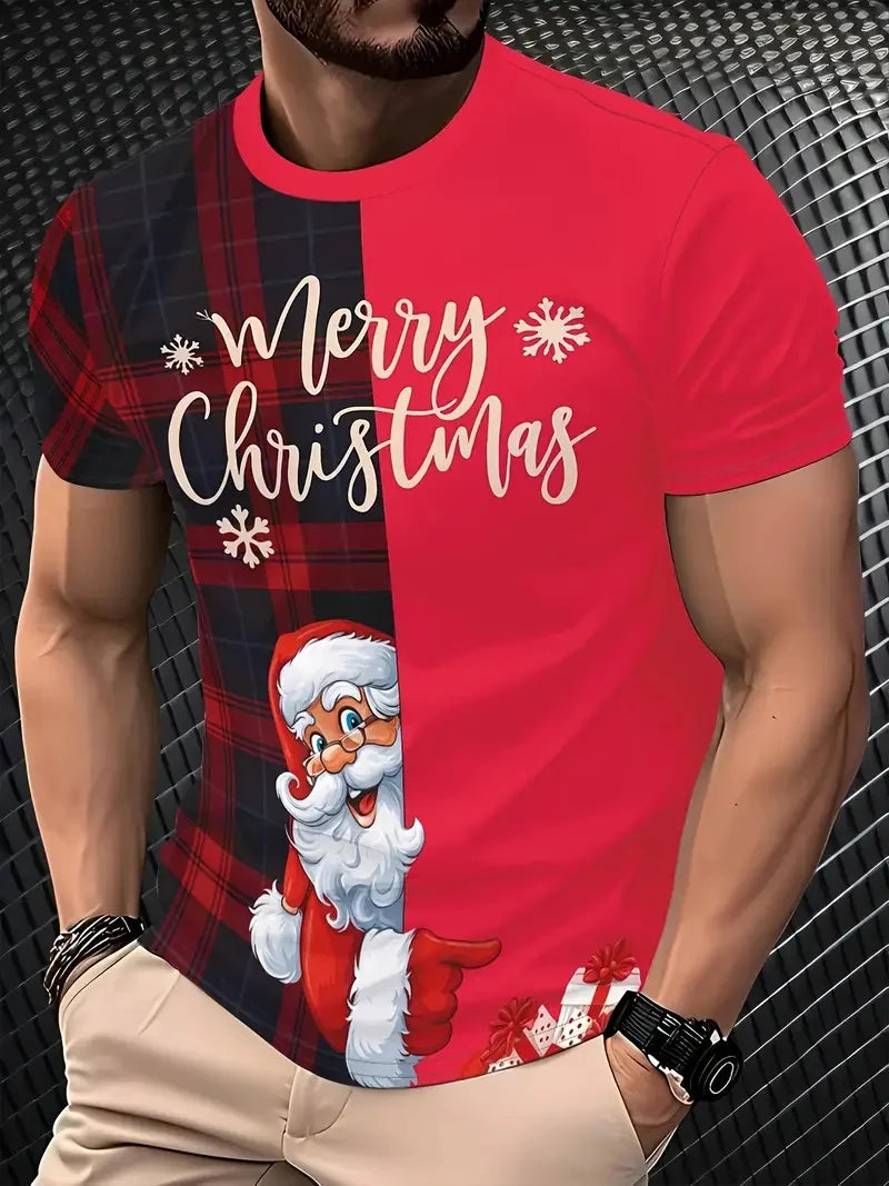 Funny Cartoon Santa Claus Christmas Graphic T-Shirt – Casual Loose Round Neck Short Sleeve Tee for Men & Women