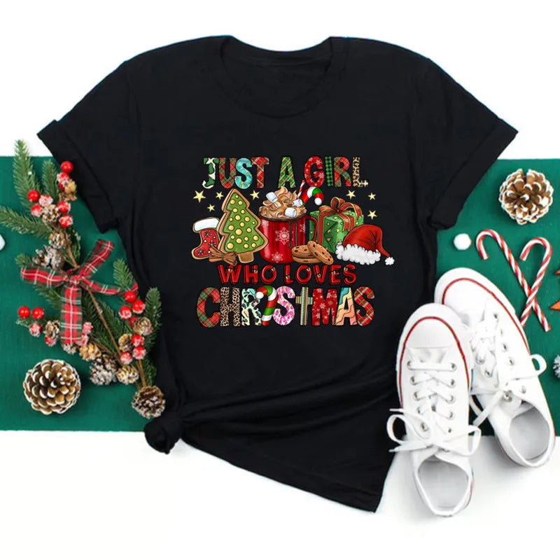 Funny Santa Print Christmas Women's T-Shirt – Casual Xmas Party Top for Women