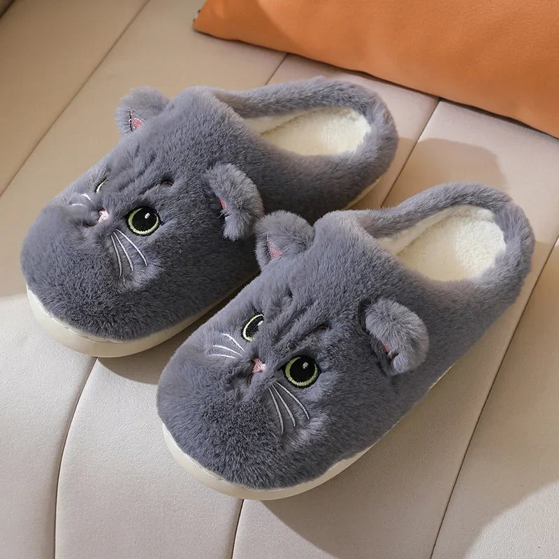 Winter Cat Plush Slippers for Women & Men
