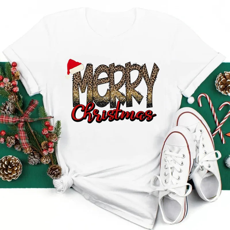 Funny Santa Print Christmas Women's T-Shirt – Casual Xmas Party Top for Women