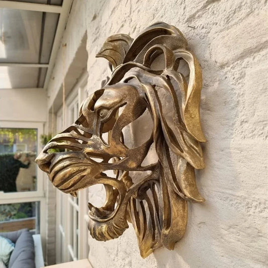 Large Gold Resin Lion Head Wall Sculpture