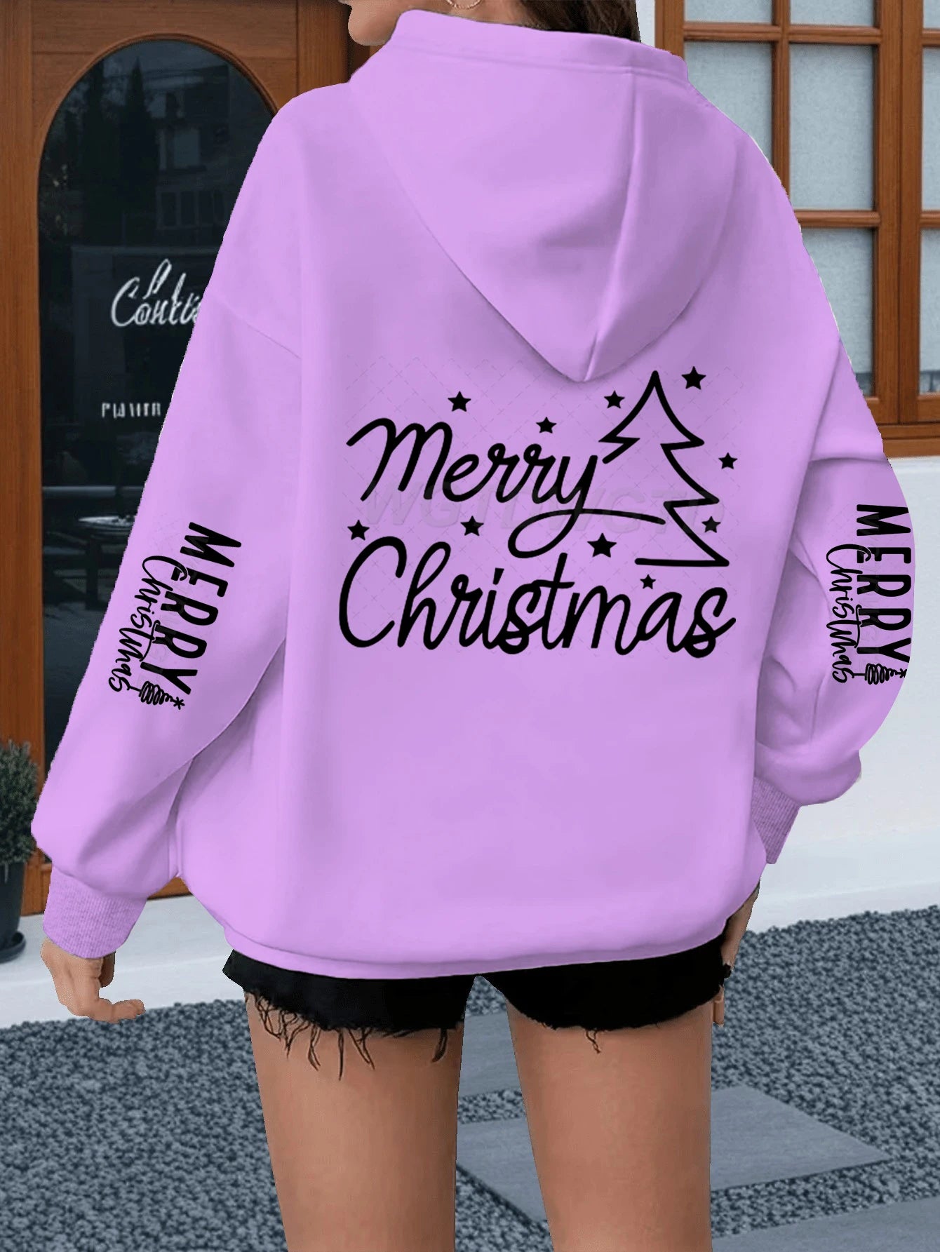 Women’s Merry Christmas Hoodie – Casual Loose Fit Holiday Sweatshirt with Vintage Tree Graphic