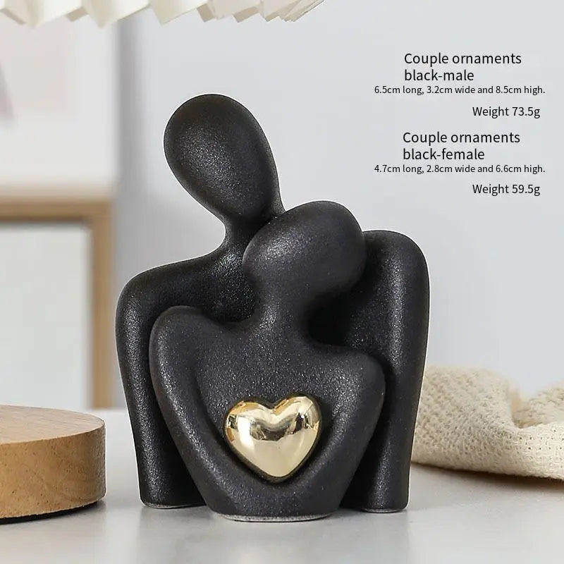 Heart-Shaped Gold-Plated Ceramic Couple Figurine