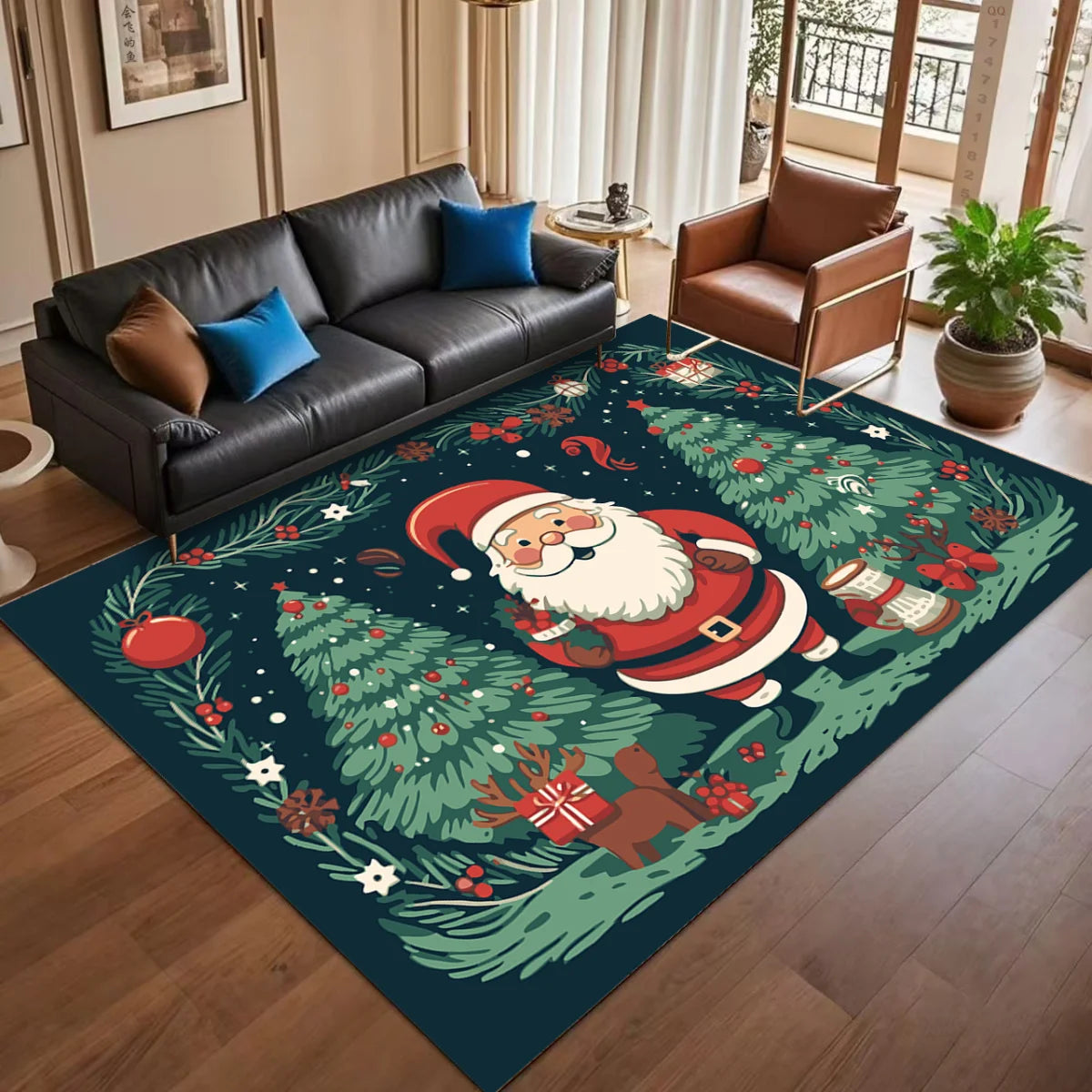 Christmas Cartoon Rug for Home – Large Soft Non-Slip Living Room & Kids Room Floor Mat, Festive Entrance Door Carpet