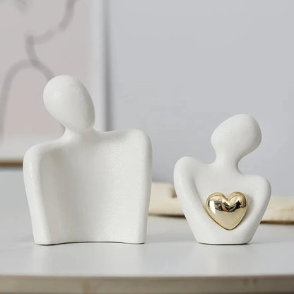Heart-Shaped Gold-Plated Ceramic Couple Figurine