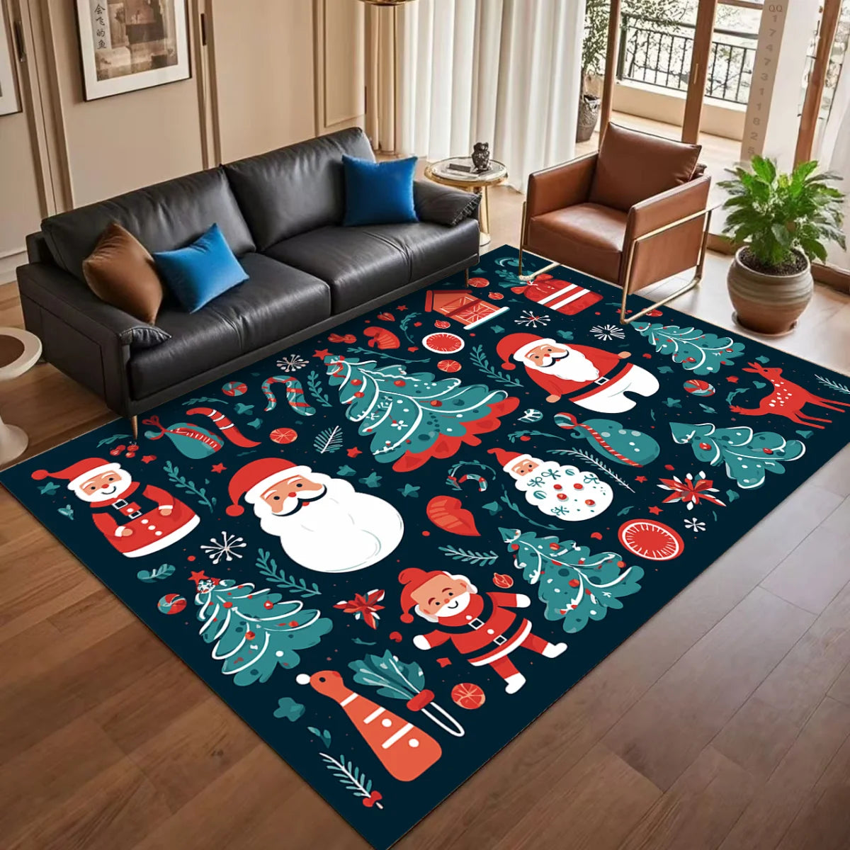 Christmas Cartoon Rug for Home – Large Soft Non-Slip Living Room & Kids Room Floor Mat, Festive Entrance Door Carpet