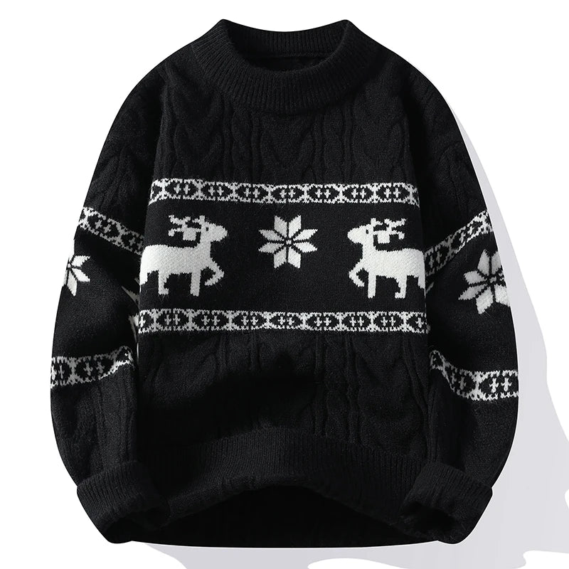 Men’s Luxury Cashmere Christmas Sweater 2025 – Thick Warm Deer Knit Jumper, High-End Winter Korean Harajuku Style