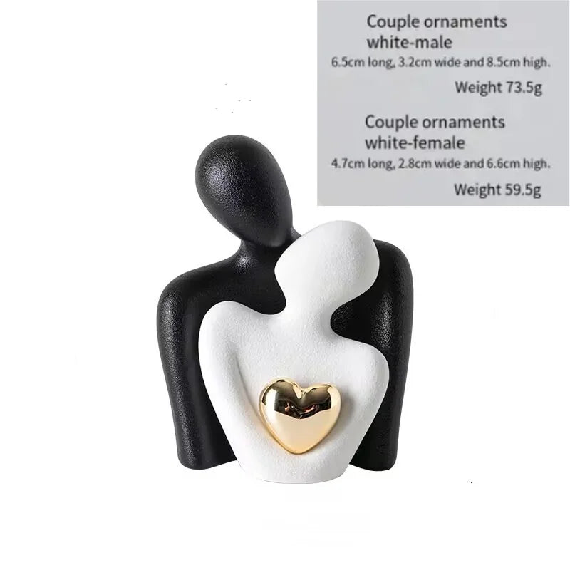 Heart-Shaped Gold-Plated Ceramic Couple Figurine