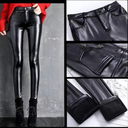 Women's High-Waisted Cashmere PU Leather Leggings