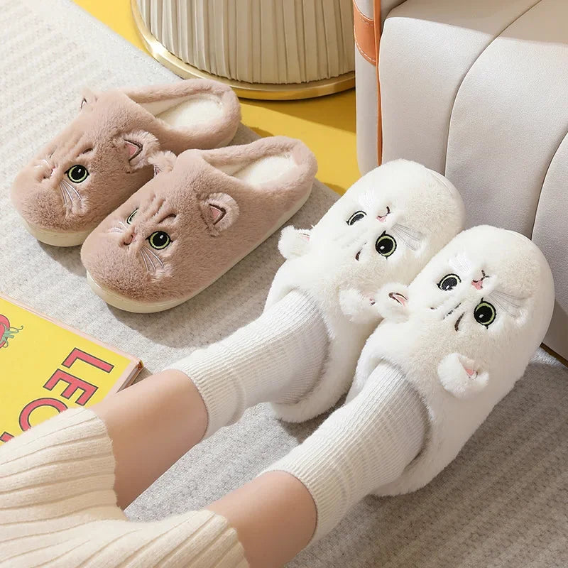 Winter Cat Plush Slippers for Women & Men