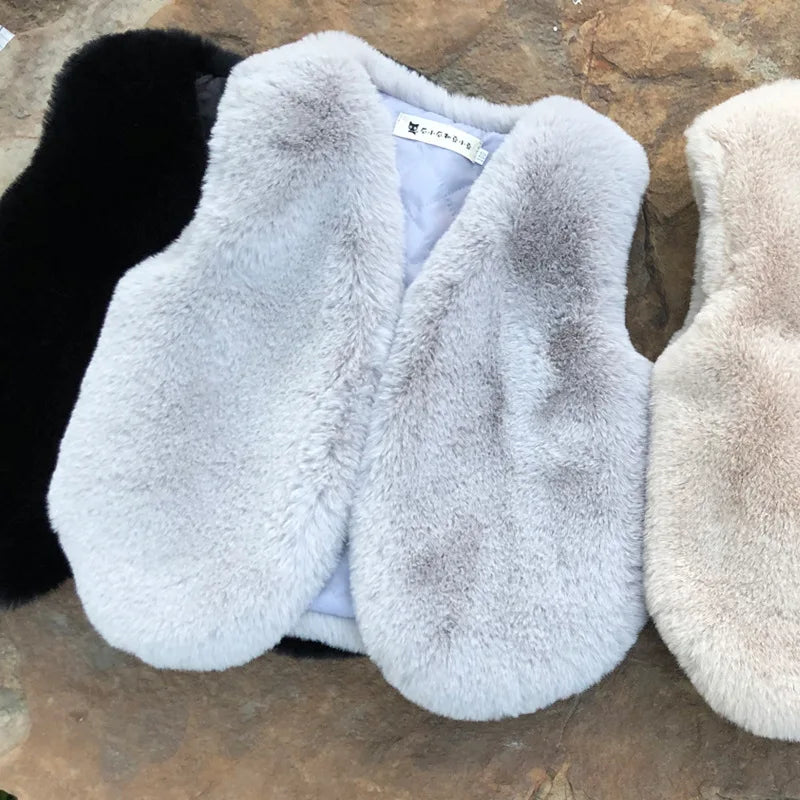 Baby Girls Faux Fur Vest Winter Coat Christmas Kids Warm Sleeveless Outerwear Infant Kids Vest Outfits