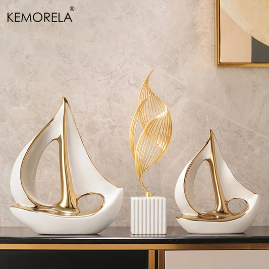 Luxury Ceramic Sailboat Sculpture