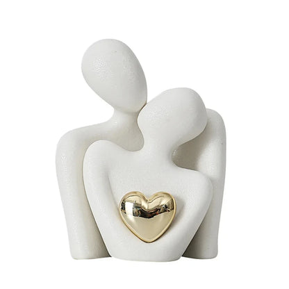 Heart-Shaped Gold-Plated Ceramic Couple Figurine