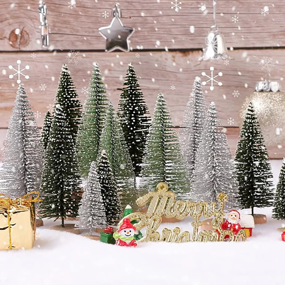 Mini Artificial Christmas Trees with Wooden Base