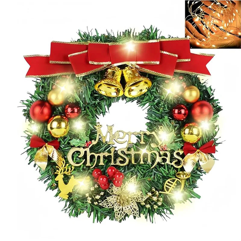 30cm Christmas Wreath with Bells, Gift Bow & Stars