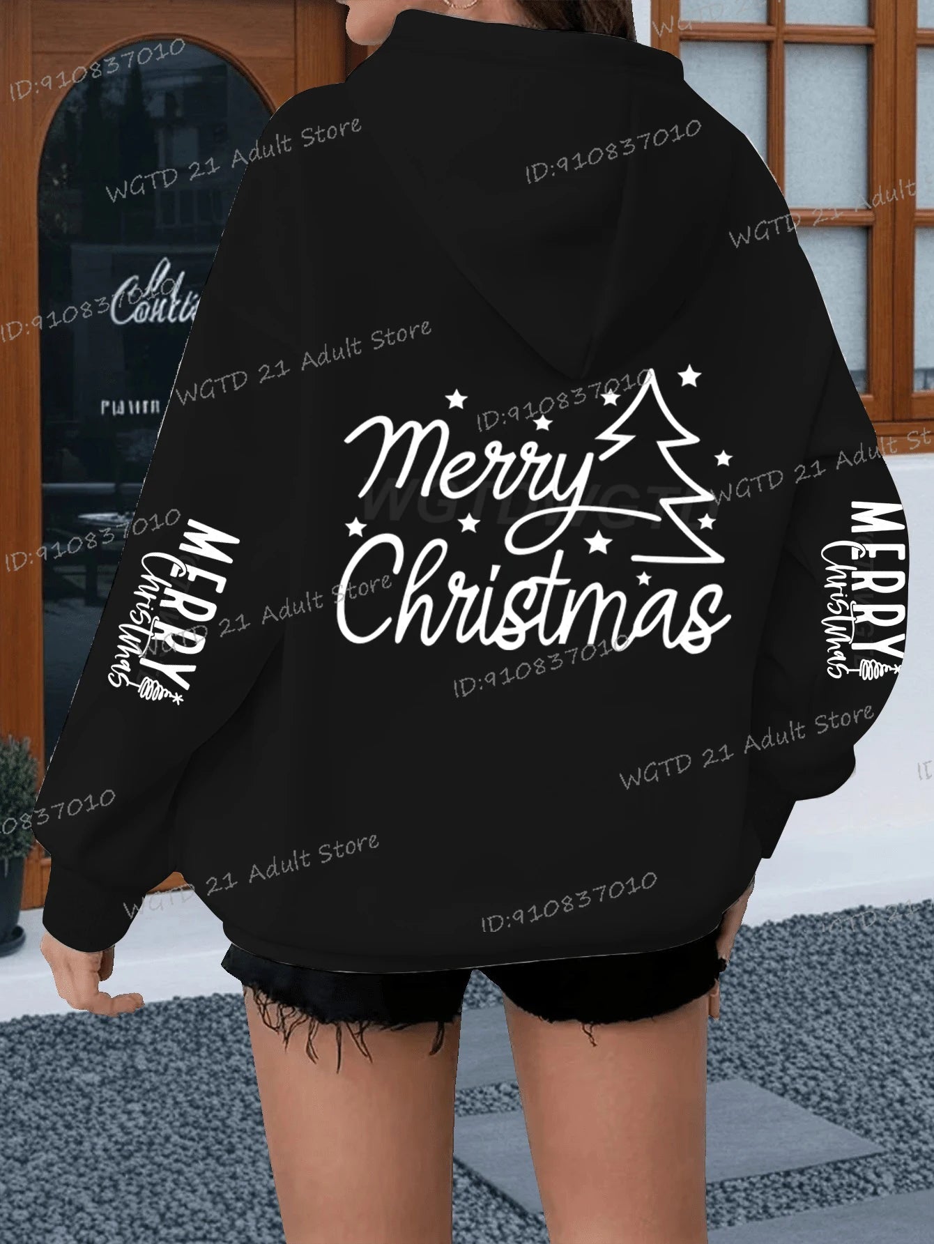 Women’s Merry Christmas Hoodie – Casual Loose Fit Holiday Sweatshirt with Vintage Tree Graphic
