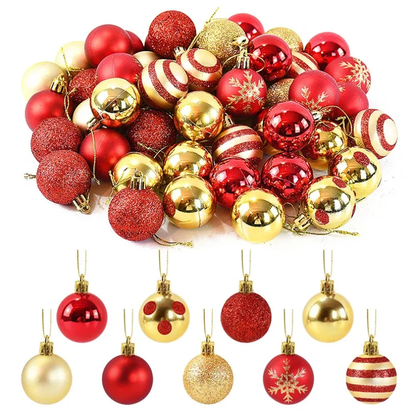 50Pcs Christmas Tree Baubles Set – Red & Gold Hanging Ornaments for Home Decor & New Year 2026