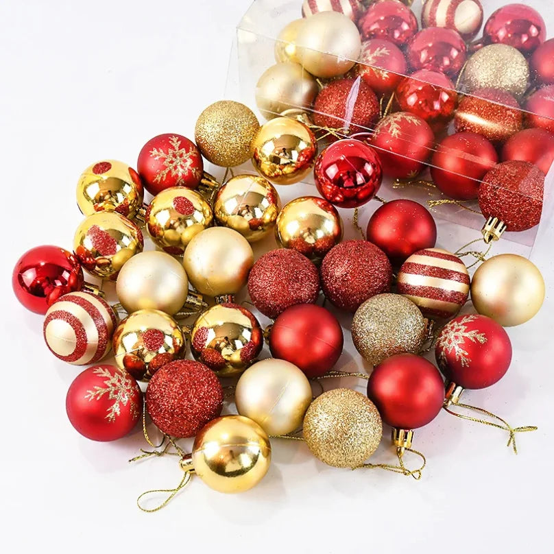 50Pcs Christmas Tree Baubles Set – Red & Gold Hanging Ornaments for Home Decor & New Year 2026