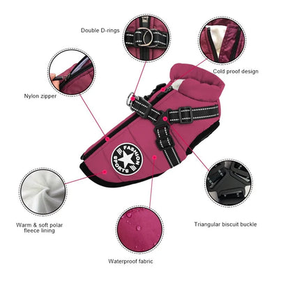 Incredible Waterproof Winter Dog Jacket with Harness