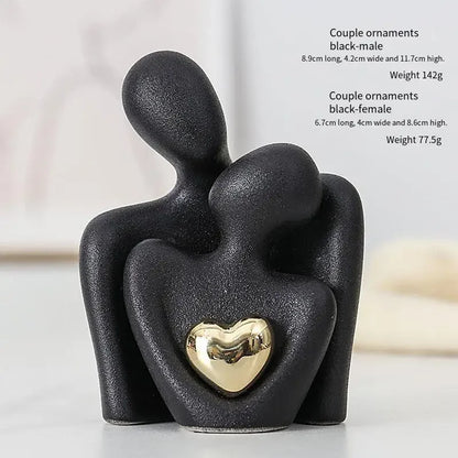 Heart-Shaped Gold-Plated Ceramic Couple Figurine